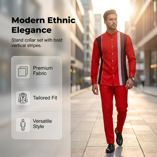 👔 50% RABATT! ✨ 2-delat Set med Randig Skjorta & Byxor för Herr – Enkel Stil, Bekväm Passform & Perfekt För Vardag & Fest 👖