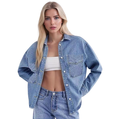 🧥 50% RABATT! 💙 Avslappnad Denimskjortjacka – Långärmad & Oversized, Perfekt För En Ledig & Stylig Look 🌸