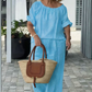 👚 50% RABATT 👖 | 2-delat Set med Topp & Byxor – Elegant Rundhals & Vida Ben