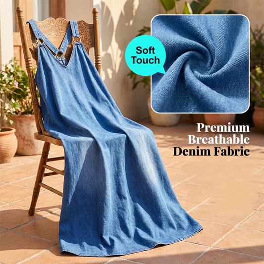 👗 50% RABATT 🌊 | Lös Denim-Maxi Klänning – V-ringning & Racerback