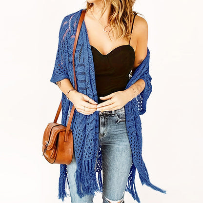 👗 50% RABATT NU! 🌊 Dam Öppen Stickad Cover-Up med Tofsar – Bohemisk & Luftig – Perfekt för Stranden, Poolen & Sommardagar – Lätt & Packbar ☀️