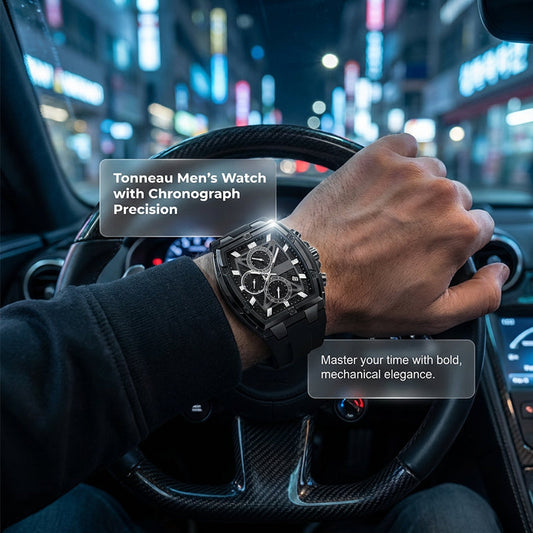 ⌚ 50% RABATT ✨ | Modern Tonneauformad Klocka – Kronograf & Silikonrem