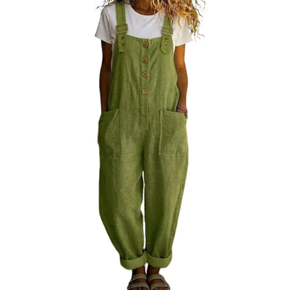 👖 50% RABATT 🌸 | Lediga Hängselbyxor – Lös Passform & Knäppning Fram för Vardagskomfort