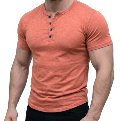 👕 50% RABATT 🔘 | Kortärmad Henley T-shirt – Klassisk Knappstolpe & Andningsbar Premiumblandning