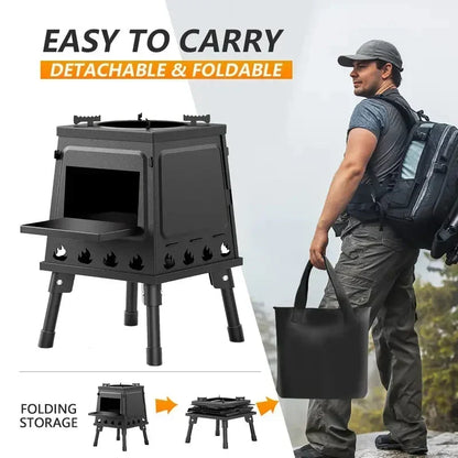 🔥 50 % RABATT NU! 🍳 Hopfällbar vedeldad campingugn i gjutjärn – 16 ventilationshål & hög värmeretention för matlagning och värme utomhus 🏕️