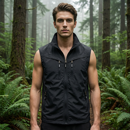 🧥 50% RABATT NU! 🎒 Herr Utomhus Multi-Ficka Väst – Hållbar Polyester, Ärmlös Design & Ståkrage 🌲