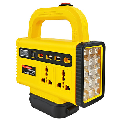 🔋 50 % RABATT NU! 💡 Bärbar växelriktare med LED-arbetsbelysning – 2 uttag, USB & Type-C – perfekt för verkstad och camping 🏕️