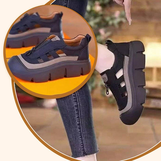 👠 50% RABATT NU! ✨ Damers Retro Dragkedja Ihåliga Platåskor – Snygg Retrodesign, Andningsbart Ihåligt Mönster & Bekväm Platåsula 💃
