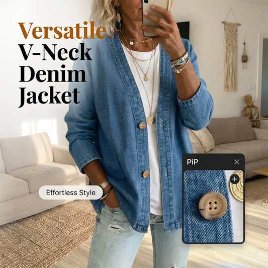 🧥 50% RABATT NU! ✨ Kvinners Klassiska Knäppt Jeansjacka – V-Ringning, Andningsbar Tyg & Ledig Passform 💙