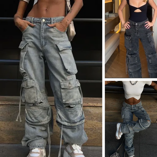👖 50% RABATT 🖤 | Vintage-punkjeans för Dam – 13 Fickor & Rak Ben