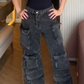 👖 50% RABATT 🖤 | Vintage-punkjeans för Dam – 13 Fickor & Rak Ben