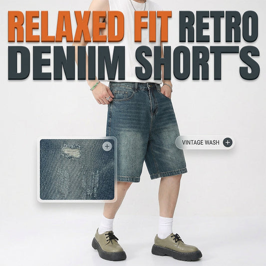 🩳 50% RABATT NU! 👖 Men's Vintage Relaxed Fit Denim Shorts – Premium Tvättad Denim, Djupa Fickor & Streetwear Stil ✨