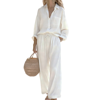👗 50 % RABATT NU! ☀️ Elegant tvådelat set i linneimitation för dam – andas, avslappnad passform och justerbar midja 🌿