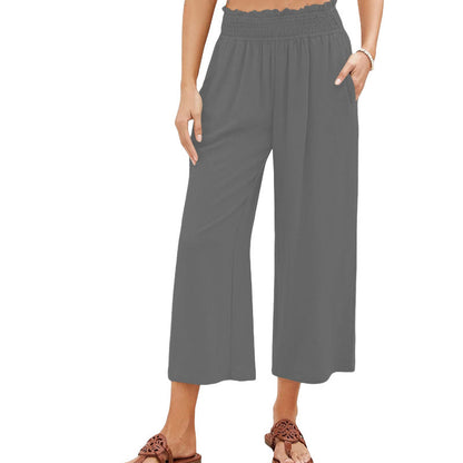 👖 50% RABATT NU!✨ Dam Hög Midja Rökta Vida Ben Byxor – Retro Chic & Otroligt Bekväma – Kontor & Casual Essential 🍂