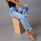 👖 50% RABATT NU! ✨ Women's High-Waisted Ripped Flare Jeans – Slitdetaljer, Cropped Flare & Premium Stretch Denim 💙