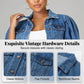 🧥 50% RABATT NU!🎀 Dam Puff Kort Ärm Croppad Denim Jacka – Vintage Detaljer & Mjuk Blandning – Smickrande Midja Snitt 🌟