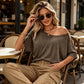 👚 50% RABATT NU! 🌸 Kvinnors Casual Off-Shoulder Kortärmad T-shirt – Asymmetrisk Halsringning, Avslappnad Passform & Andningsbar ✨