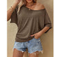 👚 50% RABATT NU! 🌸 Kvinnors Casual Off-Shoulder Kortärmad T-shirt – Asymmetrisk Halsringning, Avslappnad Passform & Andningsbar ✨