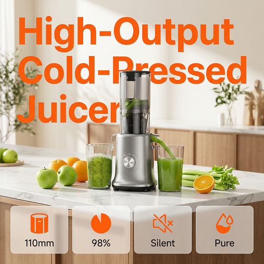 🥤 50% RABATT NU! 🍎 Högavkastande Kallpressjuicer – 110mm Ultrabred Matningstratt, 98% Juiceutvinning & Enkel Rengöring ⚡