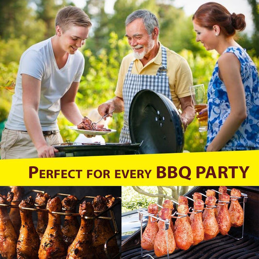 🍗 50% RABATT NU! 🔥 Rostad Kycklingklubbor Ställ – Rostfritt Stål, Hopfällbar & 14 Platser – Jämn Tillagning, Inga Brända Fläckar – BBQ Essential ✨
