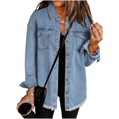 👚 50% RABATT NU! 💙 Kvinnors Råkantad Rivna Denimjacka – Street Fashion, Flera Fickor & Lätt Att Kombinera ✨