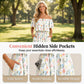 👗 50% RABATT NU! 🌸 Tryckt Off-Shoulder Kortärmad Maxiklänning – Blommönster, Rynkad Liv & Dolda Fickor ✨