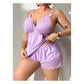 🌙 50% RABATT NU! 💤 Kvinnors Spetstrim Kantcamisol & Shorts Pajamas Set – Mjukt Satinliknande Tyg, Justerbara Remmar & V-ringning – Avkopplande Natt Basvara ✨