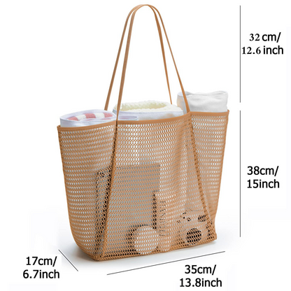 👜 50% RABATT NU! 🏖️ Kvinnors Casual Mesh Axelväska – Stor Kapacitet, Hållbart Mesh & Säkert Innerficka 🌊