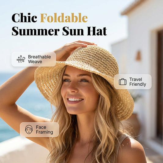 👒 50% RABATT NU! ☀️ Kvinnors Handvävd Bredbrätte Solhatt – Andningsbar, Vikbar & Smickrande – Perfekt Sommartillbehör För Havet 🏖️