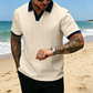 👕 50% RABATT NU! 👔 Herr Casual Texturerad Top – Kontrast Krage & Stickad Kvalitet – Mångsidig & Lätt Skötsel 🎩
