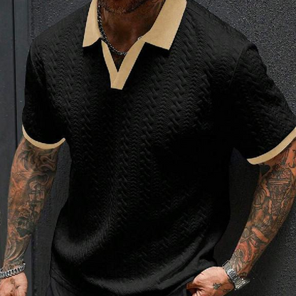👕 50% RABATT NU! 👔 Herr Casual Texturerad Top – Kontrast Krage & Stickad Kvalitet – Mångsidig & Lätt Skötsel 🎩