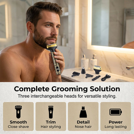 💈 50 % RABATT NU! ✂️ Professionellt hårklippnings- och trimmerset för män – 3-i-1, USB-C & vintage design – perfekt för grooming hemma 🪒