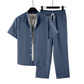 👕 50% RABATT NU! 👖 Herr Lättvikts Casual Outfit – 2-Delat Set, Modern Bandkrage & Dragsko Midja – Andningsbar Polyester ✨