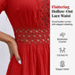 🏖️ 50% RABATT NU! 👗 Elegant Spetsklänning med V-ringad Hals, Veckad Design & Volangärmar – Perfekt för Sommarsemestern 🌺