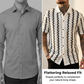 👔 50% RABATT NU! 🕶️ Herrarnas Retro Geometriska Stickade Skjorta med Kortärm – Vintage Mönster & Andningsbar Tyg ✨