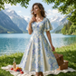 👗 50% RABATT NU! 🌸 Eterisk Klockklänning med Vingarmer – Fyrkantig Ringning, Insnörd Midja & Vintage Blommönster 🦋