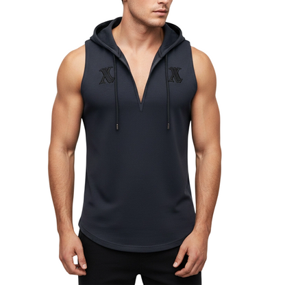 🏋️‍♂️ 50% RABATT NU! 💪 Herrarnas Ärmelösa Träningshoodie Tank – V-ringad & Inbyggd Huv 🔥