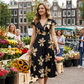 👗 50% RABATT NU! 🌸 V-ringad Klänning med Volanger & Tryck – Smickrande Passform & Flödande Fall ☀️