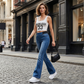 ✨ 50% RABATT NU!💎 2-Delars Set med Strasslinne & Vida Jeans – Hög Midja & Stretch Denim – Elegant Festoutfit 👖