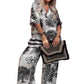 👚 50% RABATT NU! 🌸 Dam Casual Tryckt V-Ringning Set – Mjuk & Andningsbar – V-Ringning Topp & Långa Byxor 🍃