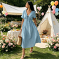 👗 50% RABATT NU! 🌸 Kvinnors Sommar V-ringad Knytfront Midi Klänning – Kejsarskuren, Flödande A-linje & Andningsbar Bomullsblandning ☀️
