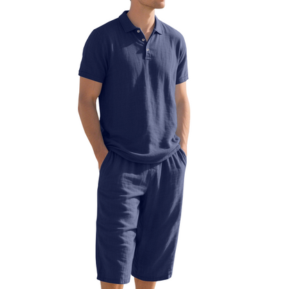 👕 50% RABATT NU! 🌿 Herr Linne Skjorta & Casual Byxor Set – Andningsbar & Avslappnad – Perfekt Sommarbasvara ☀️