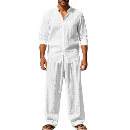 👔 50% RABATT NU! 🌿 Herr Casual Andningsbar Skjorta och Byxor Set – Linneblanding & Avslappnad Passform – Funktionell Design & Enfärgade Färger 🚶‍♂️