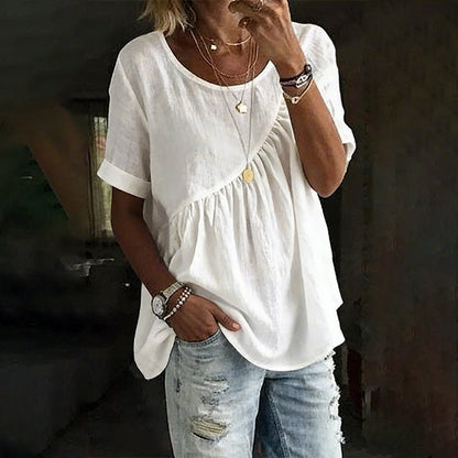 👚 50% RABATT NU! 🌸 Asymmetrisk Kortärmad Topp med Rynkningar – Trendig & Snygg Passform ✨