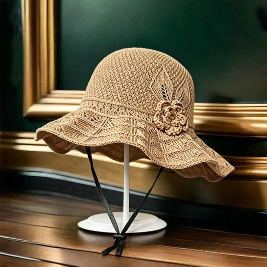 🧶 50% RABATT NU! 👒 Kvinnors Virkad Bucket Hat – Blomsterdetalj, Bredbrättad & Bomull – Andningsbar Sommarstil 🌸