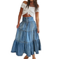👗 50% RABATT NU! 👖 Denim Maxikjol – Hög Midja & Skiktad A-Linje – Knapp Främre & Vintage Charme ✨