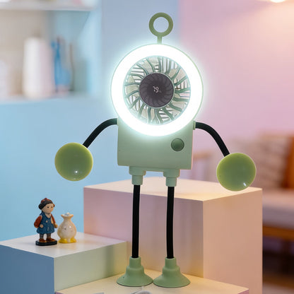 🤖 50% RABATT NU! 💨 Flexibel Robot Skrivbordsfläkt med LED-ljus – Böjbara Lemmar, Digital Display & Type-C Laddning – Söt Kylningskompis 🔋