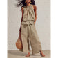 👗 50% RABATT NU! 🌺 Kvinnors 2-delat Ärmlöst Set – Smockad Halsringning Topp + Vida Byxor – Luftig Semesterstil, Mjuk & Andningsbar ✨