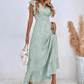 👗 50% RABATT NU!🌿 Dam V-ringad Smockad Maxi Klänning – Hög Midja & Fladder Ärmar – Flödande Lång Kjol – Lättviktig Sommar Fest Klänning 💃