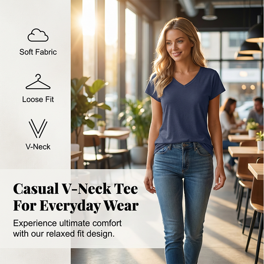 👚 50% RABATT NU! ✨ Avslappnad V-ringad T-shirt – Mjuk & Andningsbar – Perfekt Basplagg för Sommaren ☀️